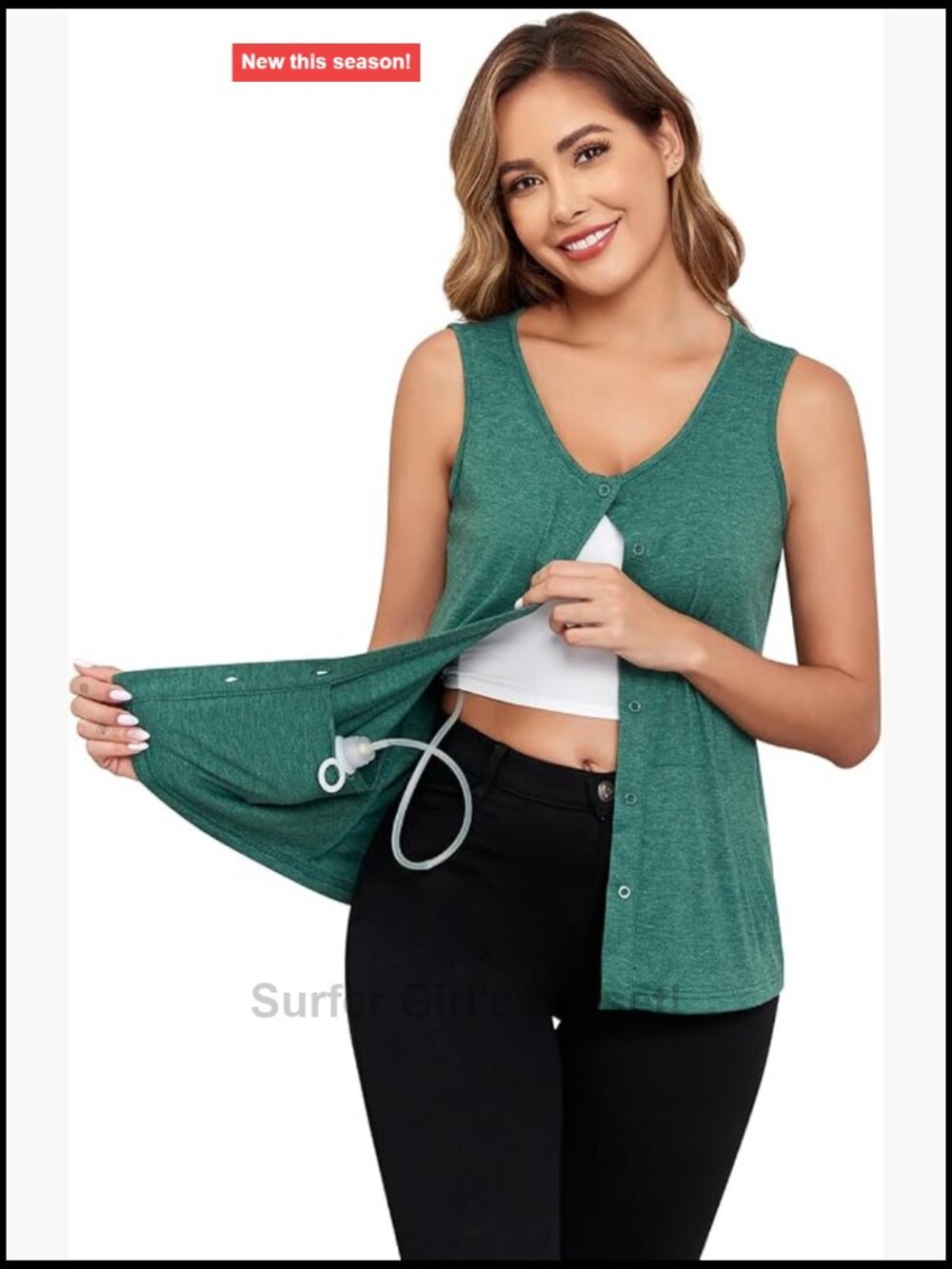Post Mastectomy Tank Top with Drain Pockets Open Front Recovery Shirt